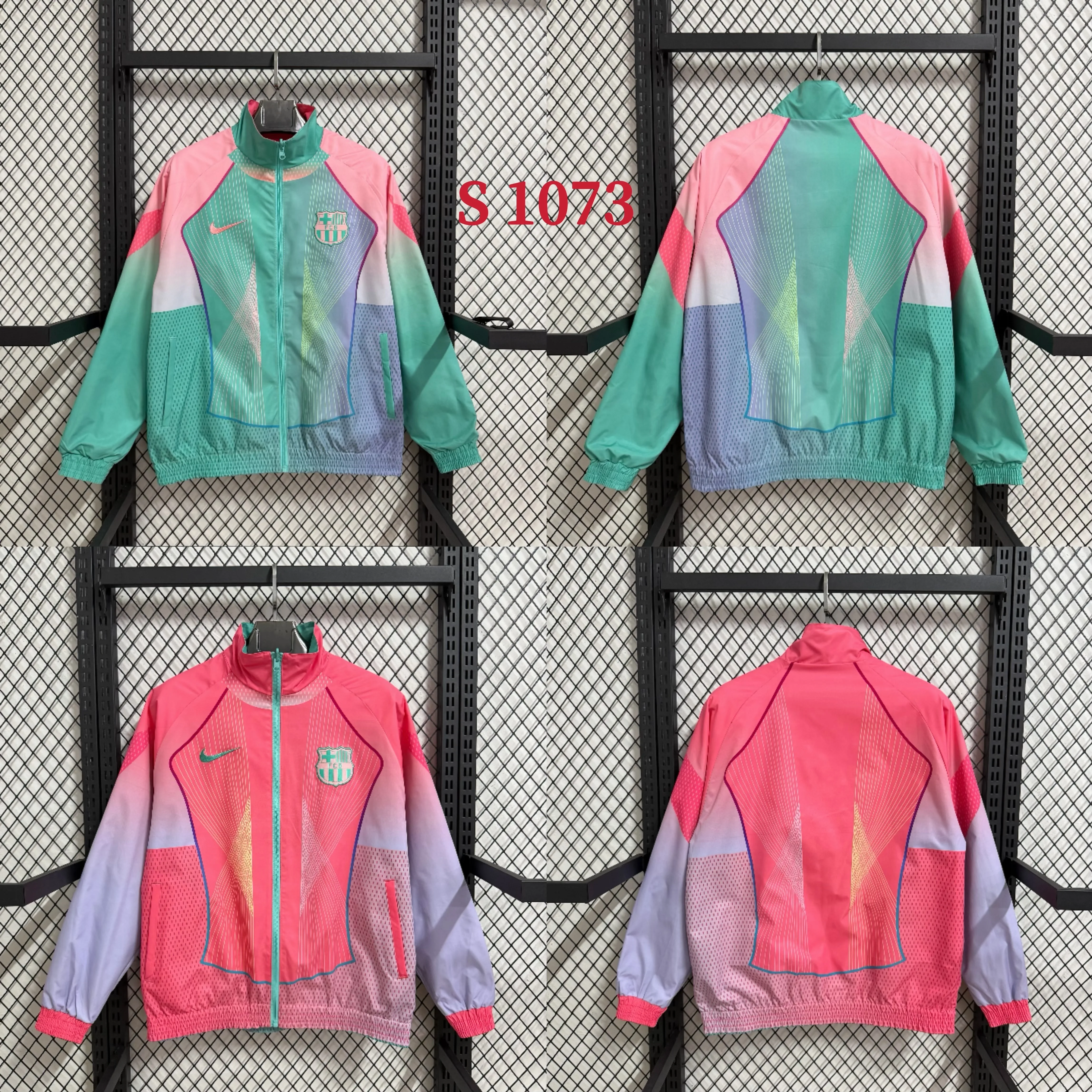 S1073 巴萨罗那粉绿色特别版双面防水风衣