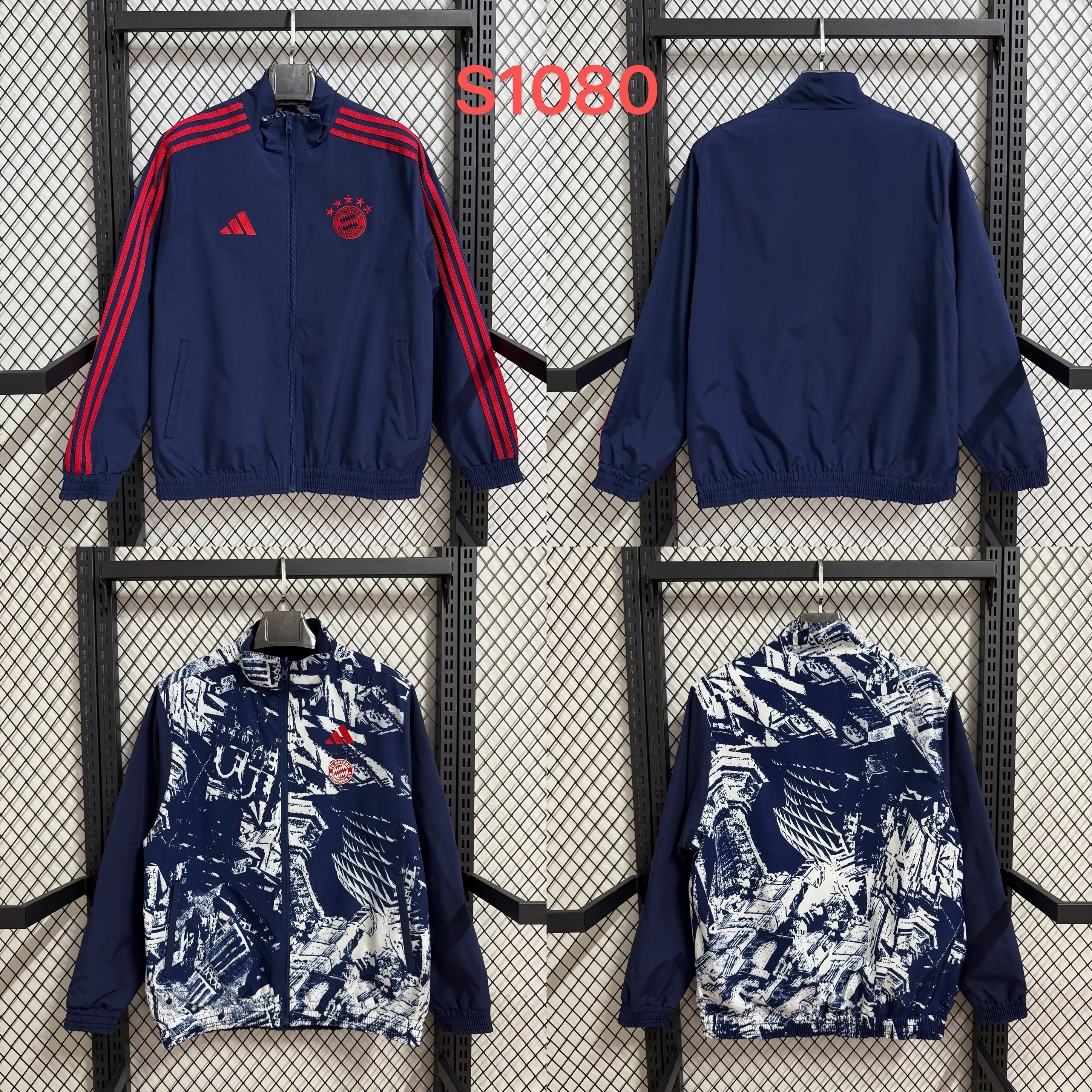 S1080 拜仁藏青色拼白双面防水风衣